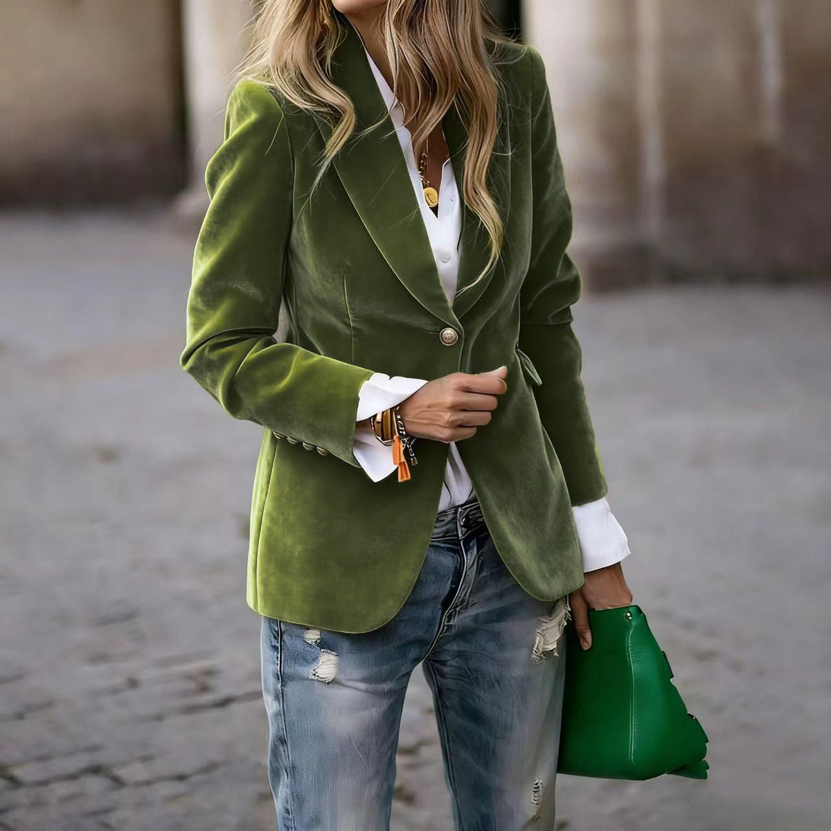 Séraphine | Blazer de Terciopelo Entallado - StilfulltWomen's jacketsVerde militarSSéraphine | Blazer de Terciopelo Entallado