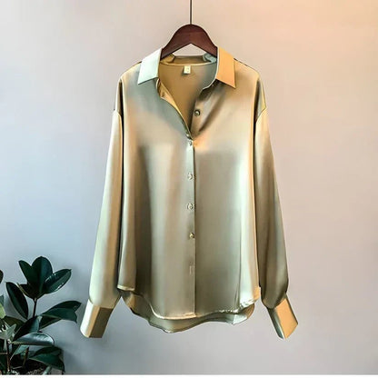 Sloane | Camisa de Satén de Manga Larga - StilfulltWomen's blousesVerde grisáceoSSloane | Camisa de Satén de Manga Larga