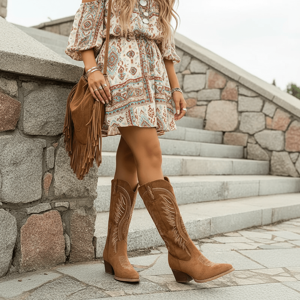 Solana | Botas Cowboy de Mujer Bordadas con Caña Alta - StilfulltWomen's shoesNegro35Solana | Botas Cowboy de Mujer Bordadas con Caña Alta