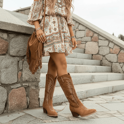 Solana | Botas Cowboy de Mujer Bordadas con Caña Alta - StilfulltWomen's shoesNegro35Solana | Botas Cowboy de Mujer Bordadas con Caña Alta