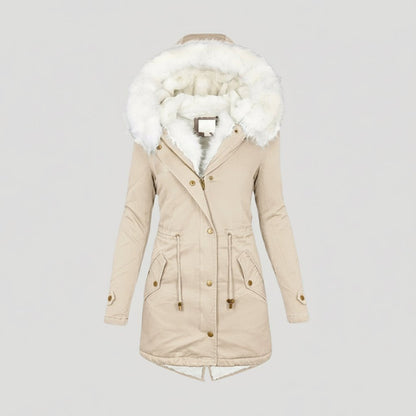 Solveig | Varm Foret Vinterparka med Kunstpels - StilfulltWomen's jacketsBeigeSSolveig | Varm Foret Vinterparka med Kunstpels