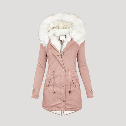 Solveig | Varm Foret Vinterparka med Kunstpels - StilfulltWomen's jacketsPinkSSolveig | Varm Foret Vinterparka med Kunstpels