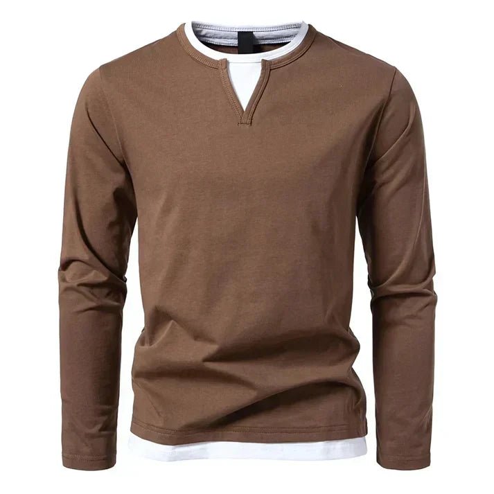 Soren | Camiseta de Manga Larga Bicolor Minimalista - StilfulltMen's sweatersMarrónSSoren | Camiseta de Manga Larga Bicolor Minimalista