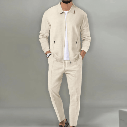 Spencer men's textured zip jacket and trousers set in beige