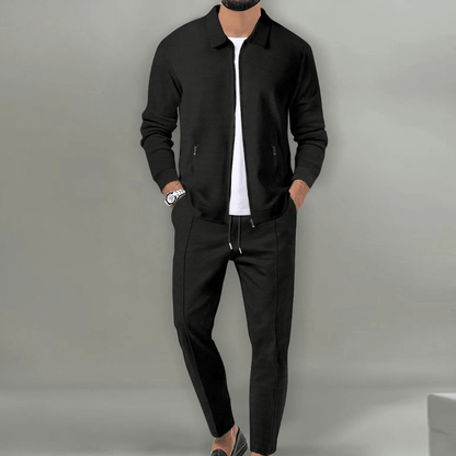 Spencer men's textured zip jacket and trousers set in black