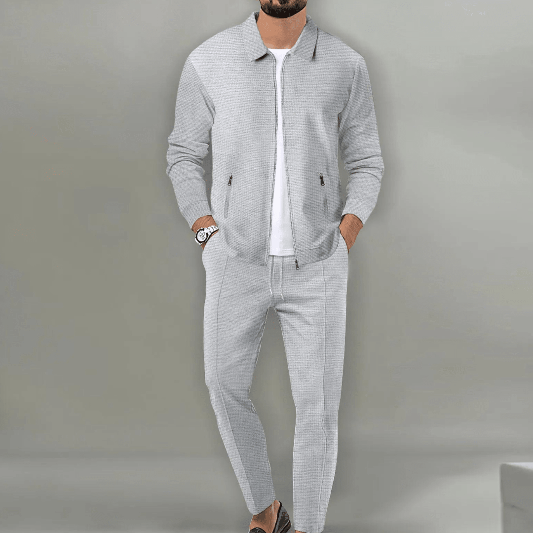 Spencer men's textured zip jacket and trousers set in grey