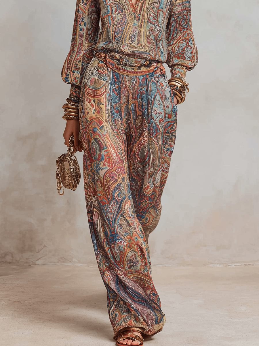 Sutton | Conjunto Paisley de Pierna Ancha - StilfulltWomen's outfit setsGLZ0731A3BC_brown||XS||YUXSSutton | Conjunto Paisley de Pierna Ancha