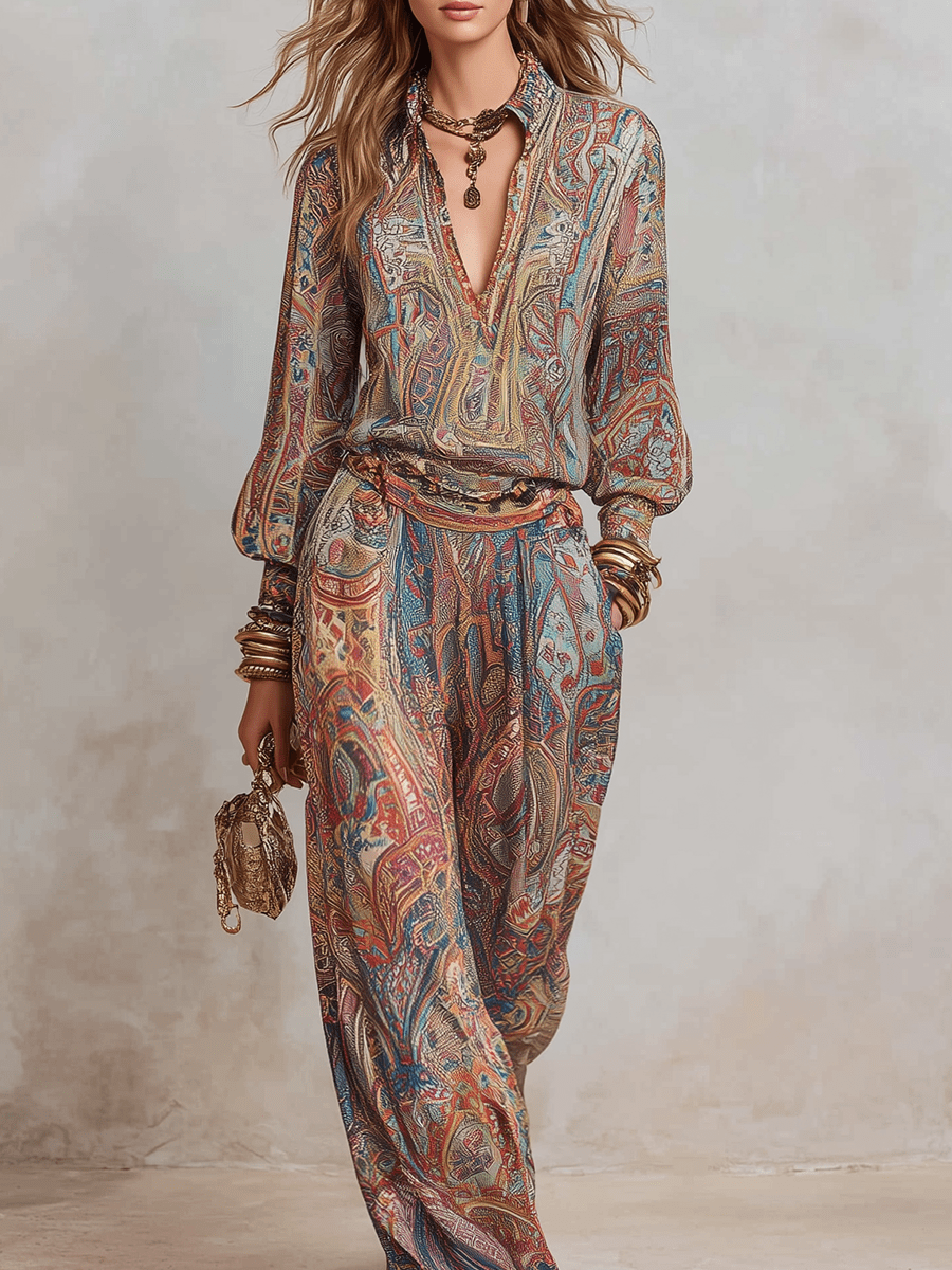 Sutton | Conjunto Paisley de Pierna Ancha - StilfulltWomen's outfit setsGLZ0731A3BC_brown||XS||YUXSSutton | Conjunto Paisley de Pierna Ancha