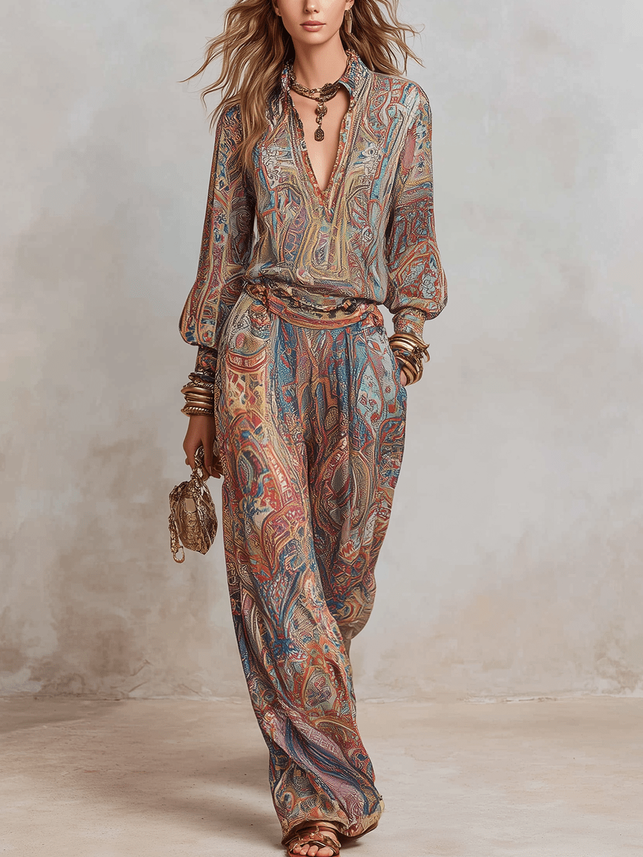 Sutton | Conjunto Paisley de Pierna Ancha - StilfulltWomen's outfit setsGLZ0731A3BC_brown||XS||YUXSSutton | Conjunto Paisley de Pierna Ancha