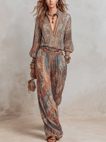 Sutton | Conjunto Paisley de Pierna Ancha - StilfulltWomen's outfit setsGLZ0731A3BC_brown||XS||YUXSSutton | Conjunto Paisley de Pierna Ancha