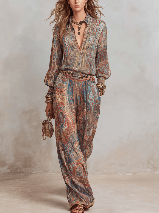 Sutton | Conjunto Paisley de Pierna Ancha - StilfulltWomen's outfit setsGLZ0731A3BC_brown||XS||YUXSSutton | Conjunto Paisley de Pierna Ancha