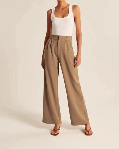 Sutton | Pantalón Ancho de Pinzas y Tiro Alto - StilfulltWomen's pantsDQ1-12769BeigeXSSutton | Pantalón Ancho de Pinzas y Tiro Alto