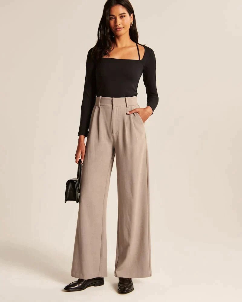 Sutton | Pantalón Ancho de Pinzas y Tiro Alto - StilfulltWomen's pantsDQ1-12823Gris oscuroXSSutton | Pantalón Ancho de Pinzas y Tiro Alto