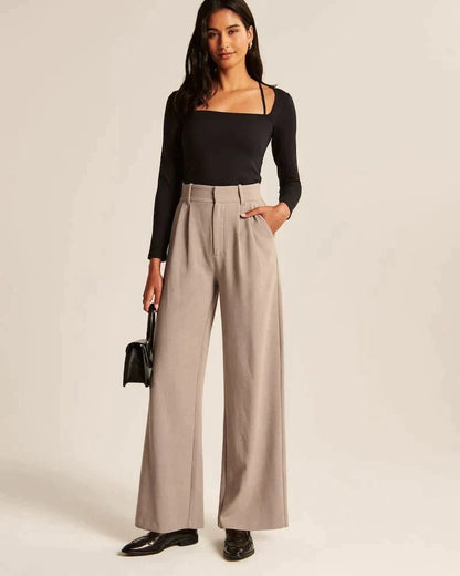 Sutton | Pantalón Ancho de Pinzas y Tiro Alto - StilfulltWomen's pantsDQ1-12823Gris oscuroXSSutton | Pantalón Ancho de Pinzas y Tiro Alto
