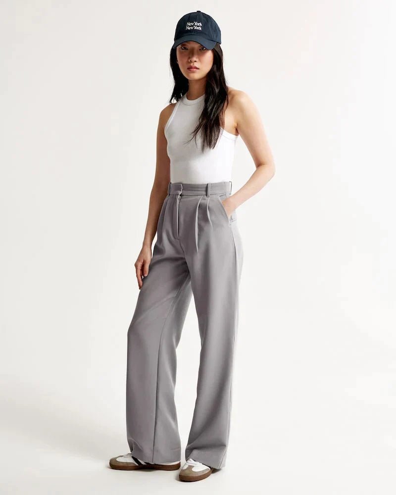 Sutton | Pantalón Ancho de Pinzas y Tiro Alto - StilfulltWomen's pantsDQ1-12823Gris oscuroXSSutton | Pantalón Ancho de Pinzas y Tiro Alto