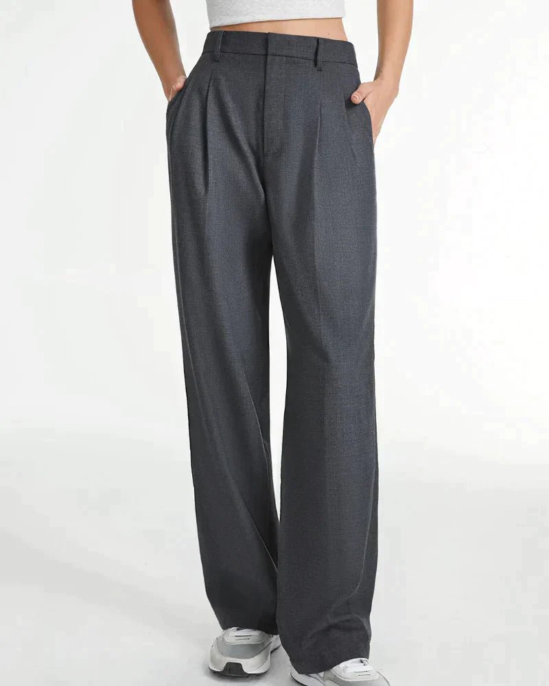 Sutton | Pantalón Ancho de Pinzas y Tiro Alto - StilfulltWomen's pantsDQ1-12823Gris oscuroXSSutton | Pantalón Ancho de Pinzas y Tiro Alto