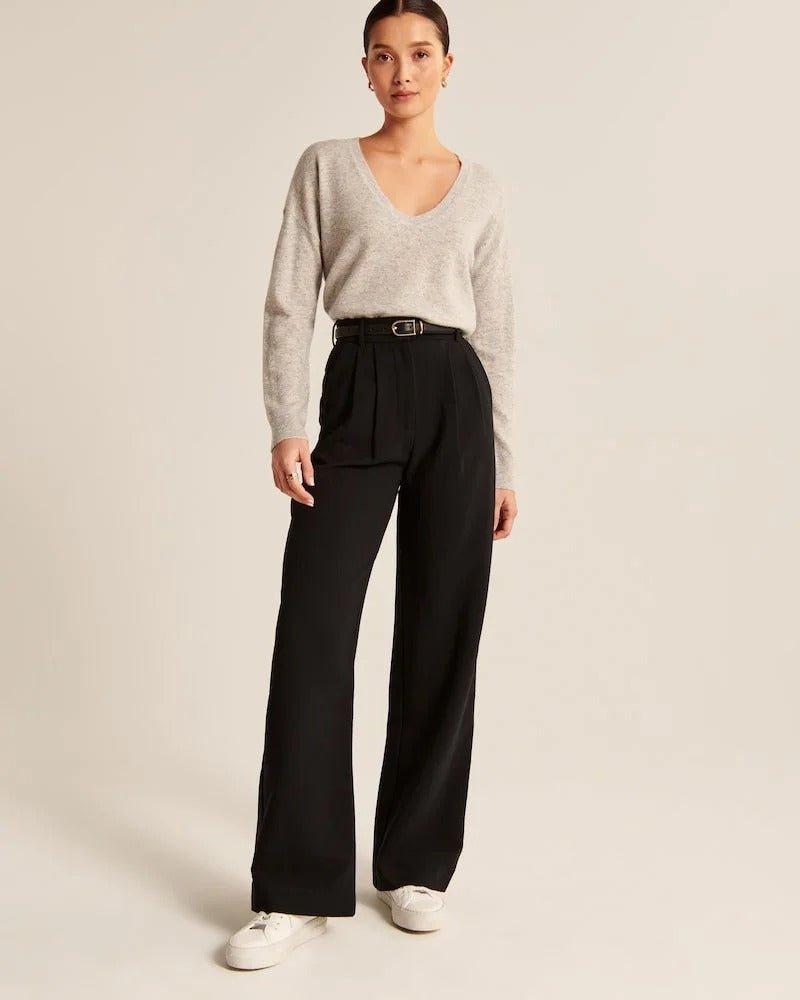Sutton | Pantalón Ancho de Pinzas y Tiro Alto - StilfulltWomen's pantsDQ1-12823Gris oscuroXSSutton | Pantalón Ancho de Pinzas y Tiro Alto