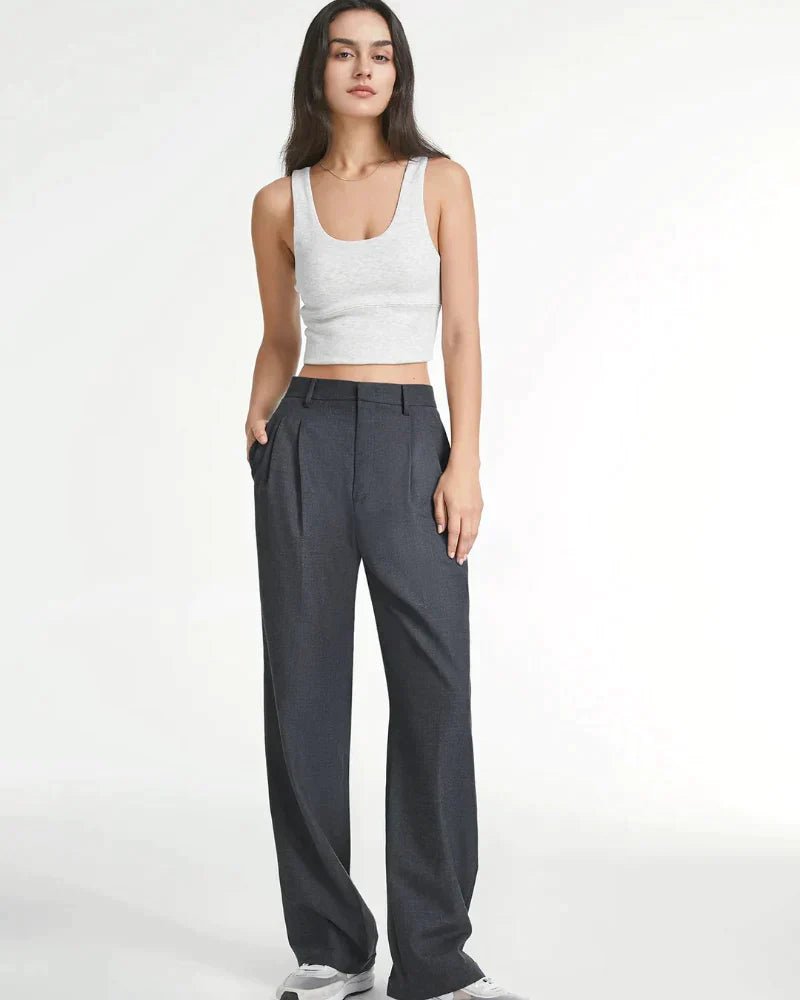 Sutton | Pantalón Ancho de Pinzas y Tiro Alto - StilfulltWomen's pantsDQ1-12787GrisXSSutton | Pantalón Ancho de Pinzas y Tiro Alto