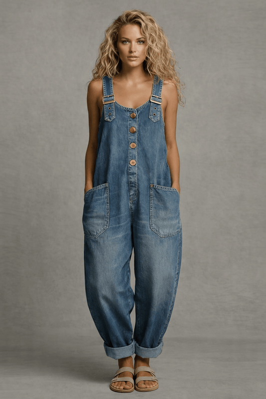 Sutton | Peto Vaquero Holgado con Botones - StilfulltWomen's jumpsuitsAzulSSutton | Peto Vaquero Holgado con Botones