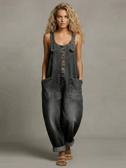 Sutton | Peto Vaquero Holgado con Botones - StilfulltWomen's jumpsuitsNegroSSutton | Peto Vaquero Holgado con Botones