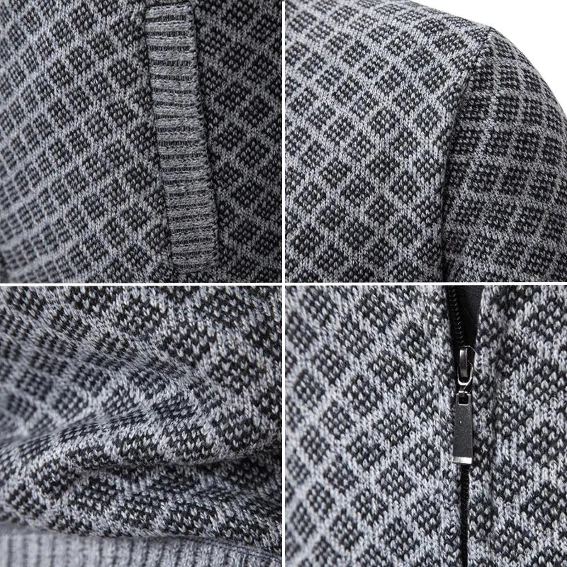 Svend | Strikket Rudemønstret Herrecardigan med Lynlås - StilfulltMen's vestsDMED4-SW164017BlåMSvend | Strikket Rudemønstret Herrecardigan med Lynlås