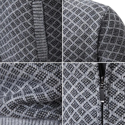 Svend | Strikket Rudemønstret Herrecardigan med Lynlås - StilfulltMen's vestsDMED4-SW164017BlåMSvend | Strikket Rudemønstret Herrecardigan med Lynlås