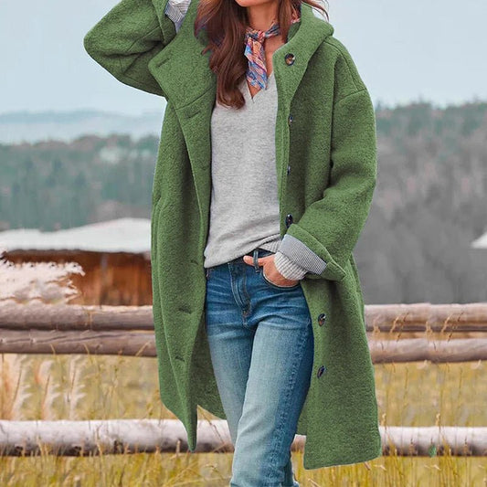 Sybil long hooded winter coat in green