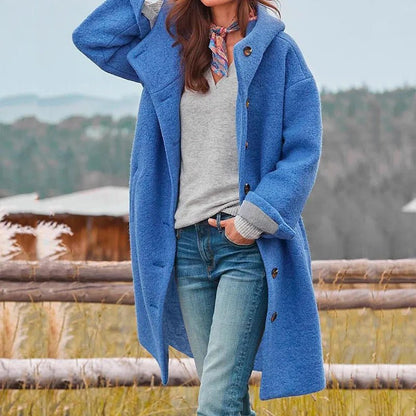 Sybil long hooded winter coat in blue