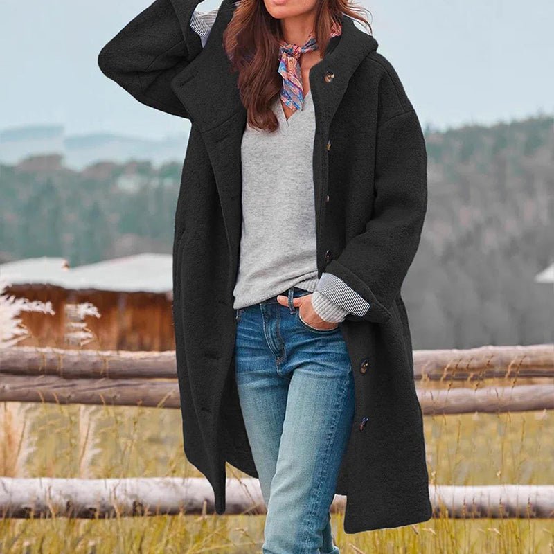 Sybil long hooded winter coat in black