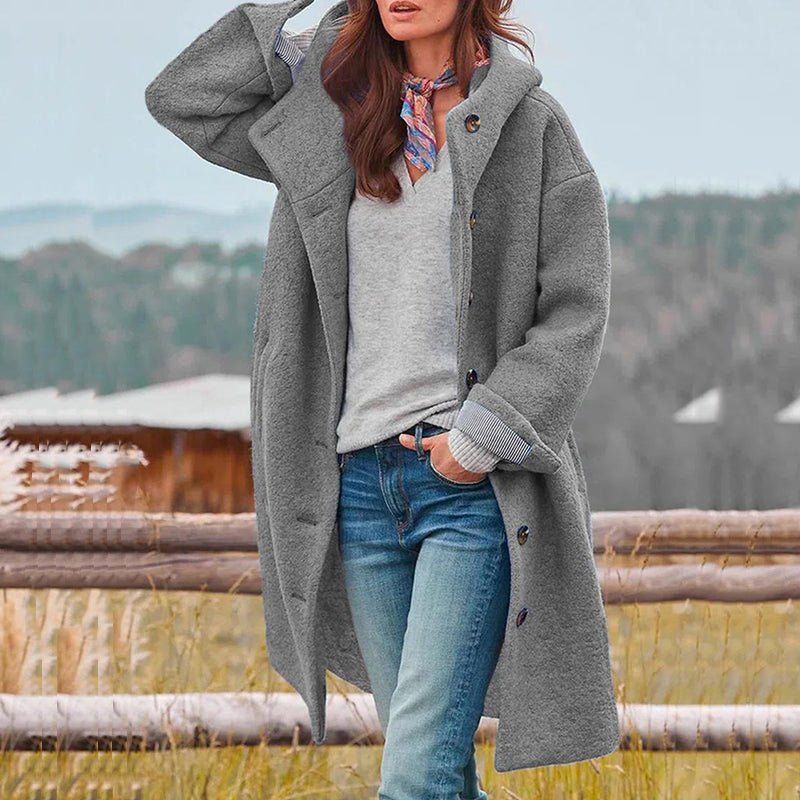 Sybil long hooded winter coat in grey