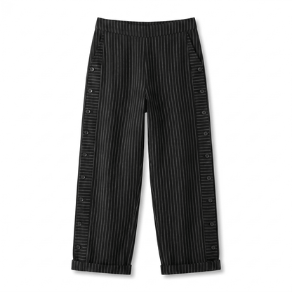 Tatum | Pantalón Recto con Panel de Rayas y Botones - StilfulltWomen's pantsRosaXSTatum | Pantalón Recto con Panel de Rayas y Botones