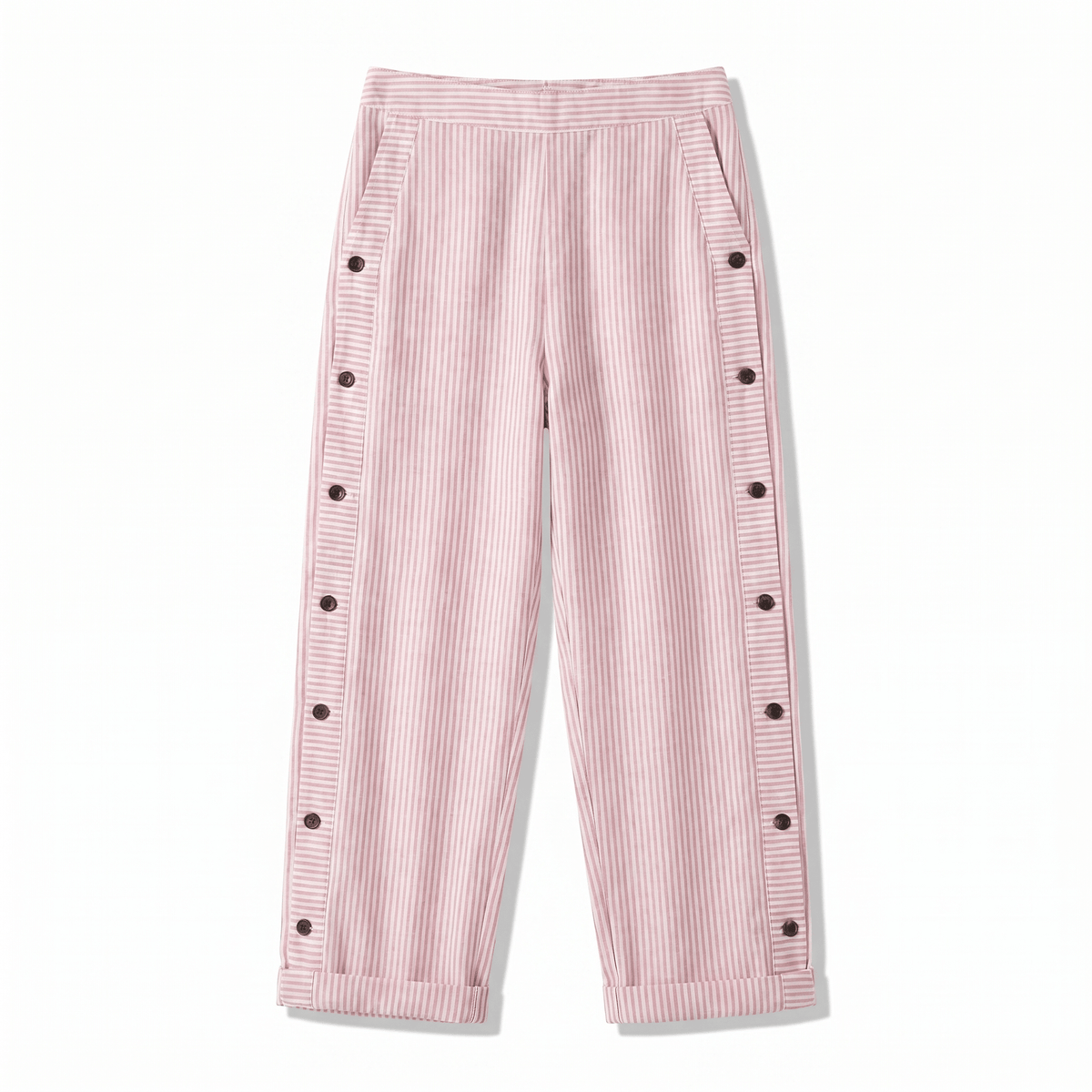 Tatum | Pantalón Recto con Panel de Rayas y Botones - StilfulltWomen's pantsRosaXSTatum | Pantalón Recto con Panel de Rayas y Botones
