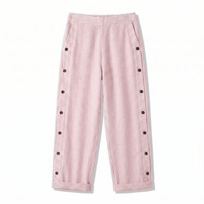 Tatum | Pantalón Recto con Panel de Rayas y Botones - StilfulltWomen's pantsRosaXSTatum | Pantalón Recto con Panel de Rayas y Botones