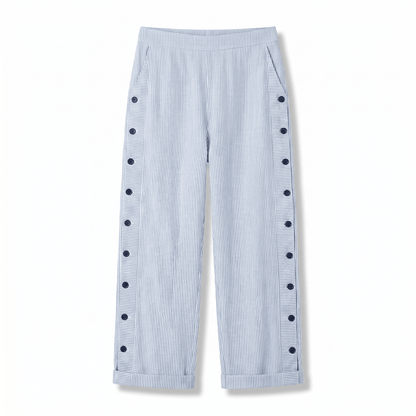 Tatum | Pantalón Recto con Panel de Rayas y Botones - StilfulltWomen's pantsRosaXSTatum | Pantalón Recto con Panel de Rayas y Botones