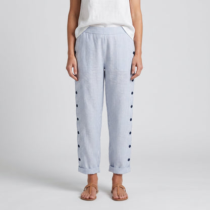 Tatum | Pantalón Recto con Panel de Rayas y Botones - StilfulltWomen's pantsRosaXSTatum | Pantalón Recto con Panel de Rayas y Botones