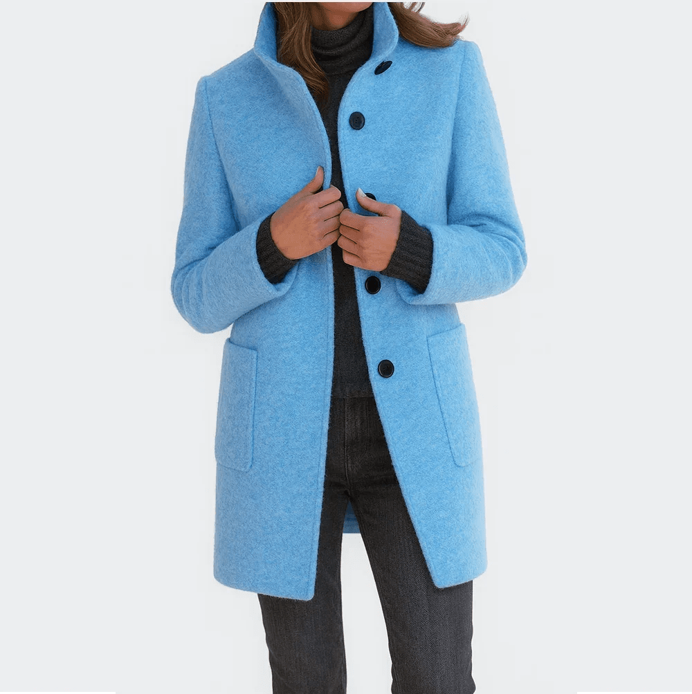 Thea | Abrigo de Lana Recto con Cuello Alto - StilfulltWomen's jacketsAzul claroSThea | Abrigo de Lana Recto con Cuello Alto
