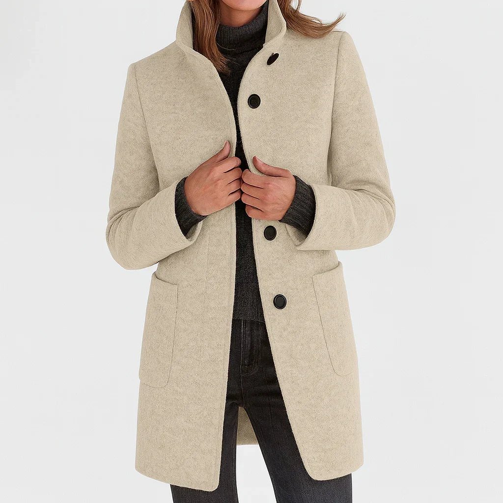 Thea | Abrigo de Lana Recto con Cuello Alto - StilfulltWomen's jacketsBeigeSThea | Abrigo de Lana Recto con Cuello Alto