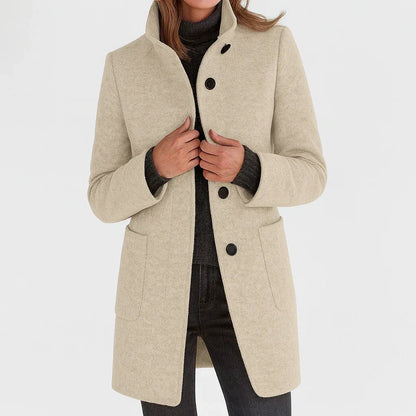 Thea | Abrigo de Lana Recto con Cuello Alto - StilfulltWomen's jacketsBeigeSThea | Abrigo de Lana Recto con Cuello Alto