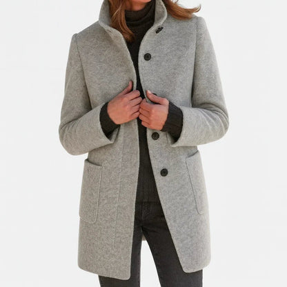 Thea | Abrigo de Lana Recto con Cuello Alto - StilfulltWomen's jacketsGrisSThea | Abrigo de Lana Recto con Cuello Alto