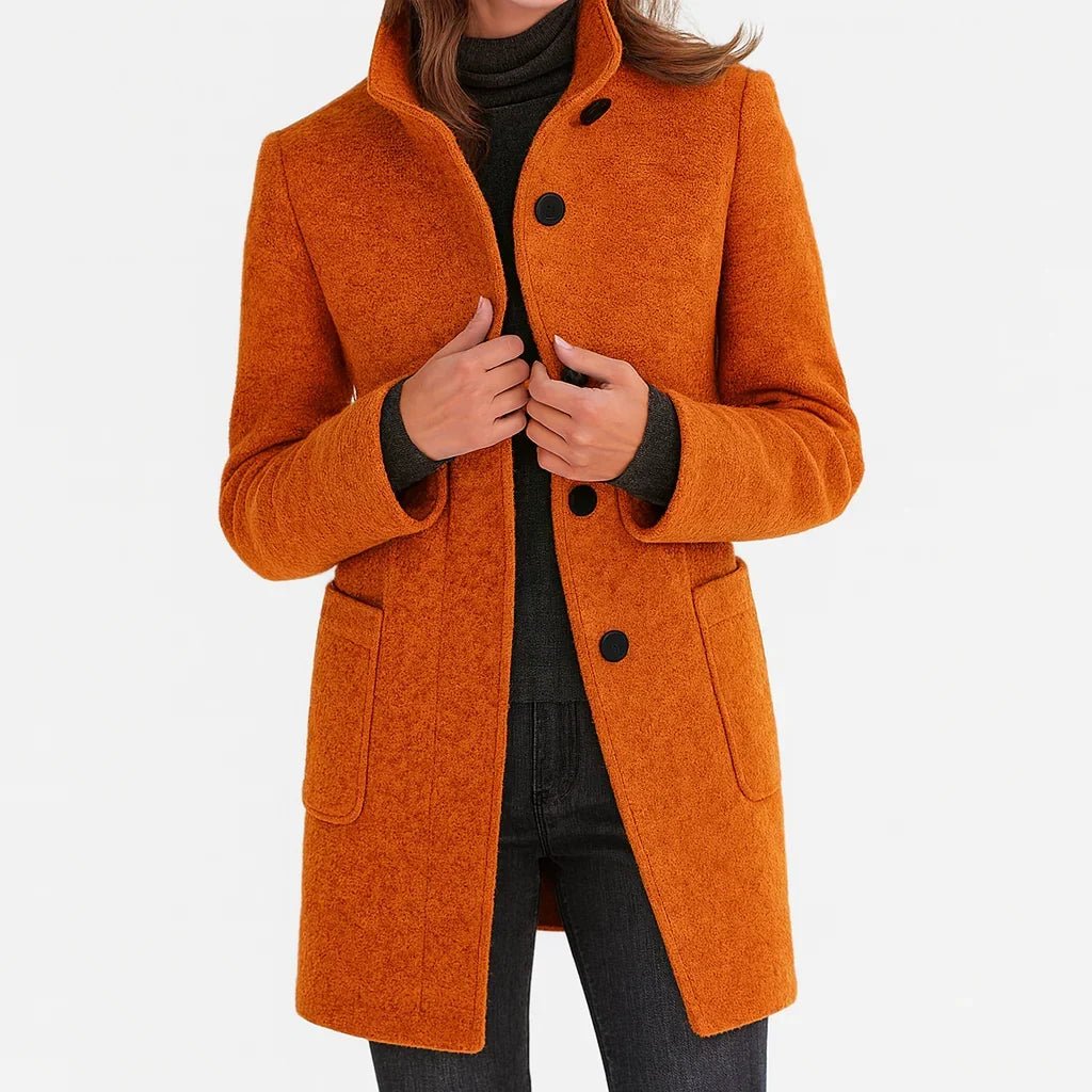 Thea | Abrigo de Lana Recto con Cuello Alto - StilfulltWomen's jacketsNaranjaSThea | Abrigo de Lana Recto con Cuello Alto