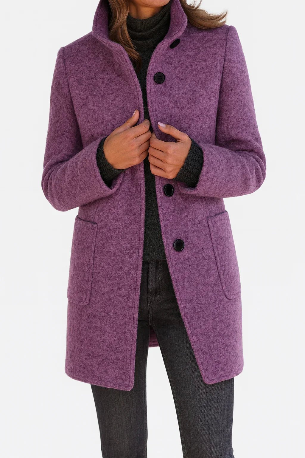 Thea | Abrigo de Lana Recto con Cuello Alto - StilfulltWomen's jacketsPúrpuraSThea | Abrigo de Lana Recto con Cuello Alto