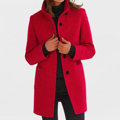 Thea | Abrigo de Lana Recto con Cuello Alto - StilfulltWomen's jacketsRojoSThea | Abrigo de Lana Recto con Cuello Alto