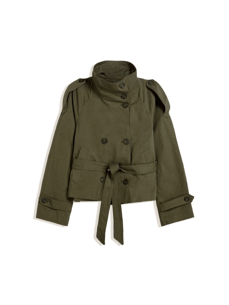 Tilde | Kort Dobbeltradet Overgangsjakke med Bindebælte - StilfulltWomen's jacketsArmygrønSTilde | Kort Dobbeltradet Overgangsjakke med Bindebælte