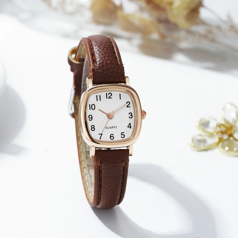 Tilly small leather strap watch in brown & white