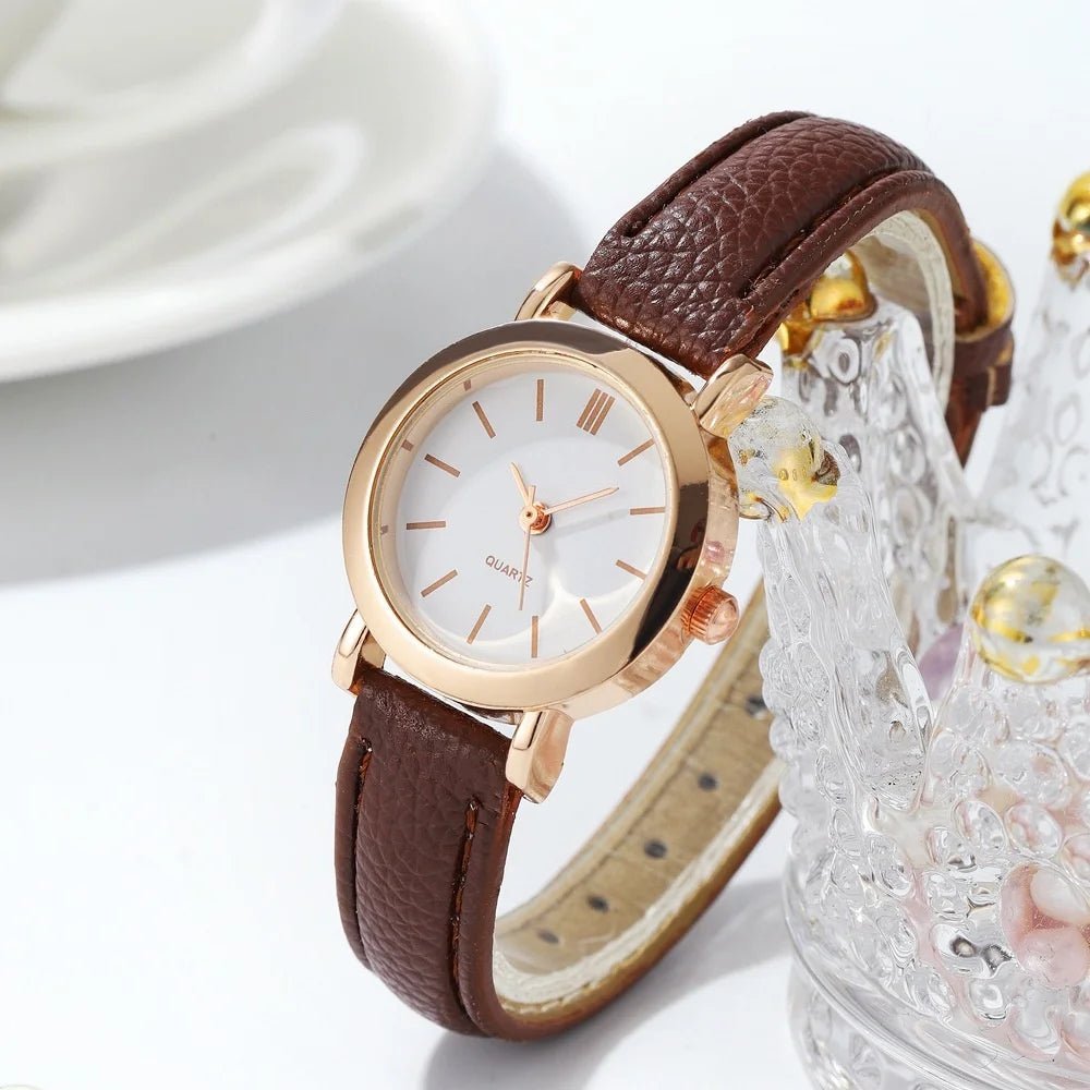 Tilly small leather strap watch in brown & white ii