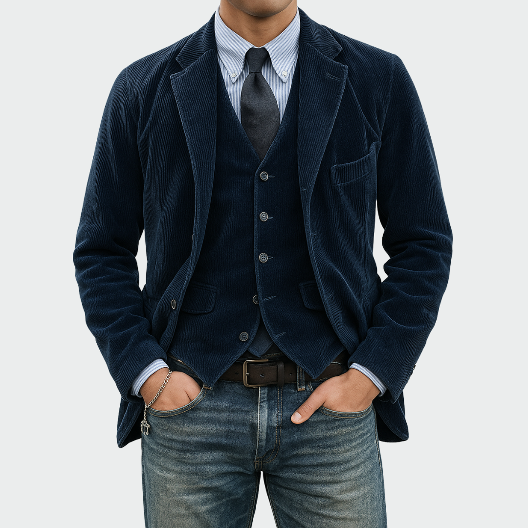 Étienne | Conjunto de Blazer y Chaleco de Pana Entallado