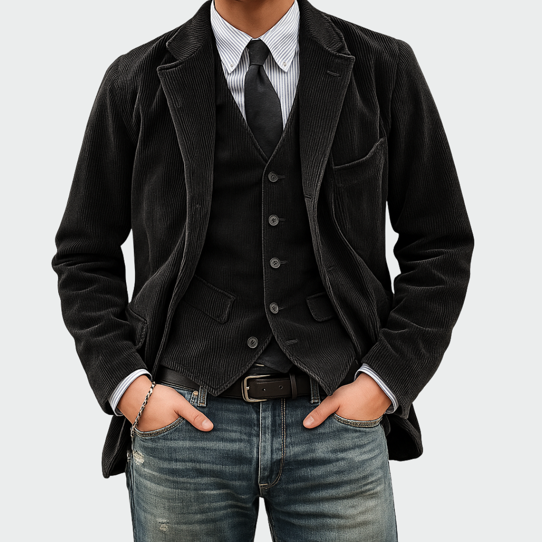 Étienne | Conjunto de Blazer y Chaleco de Pana Entallado