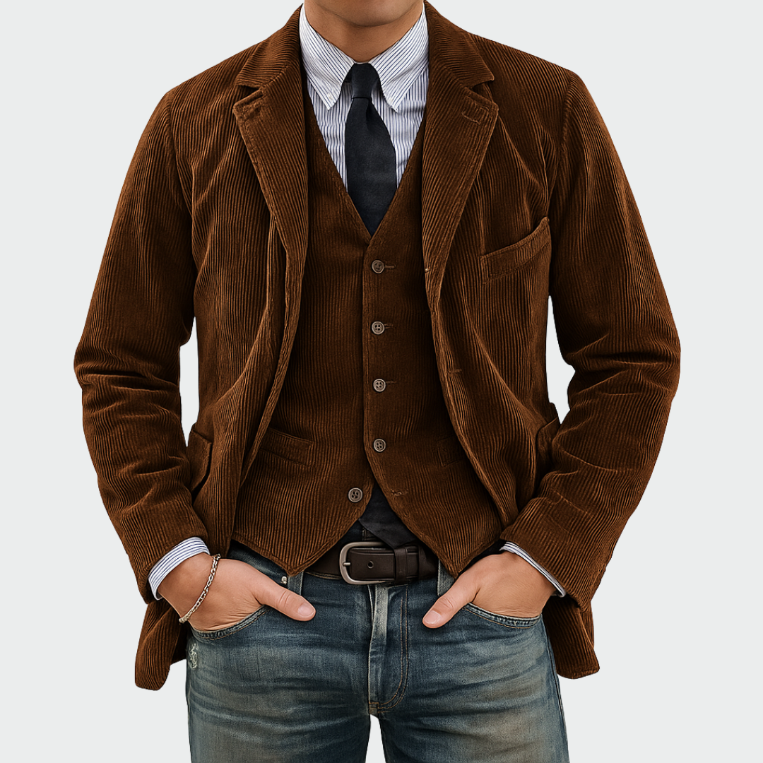 Étienne | Conjunto de Blazer y Chaleco de Pana Entallado