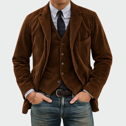 Étienne | Conjunto de Blazer y Chaleco de Pana Entallado