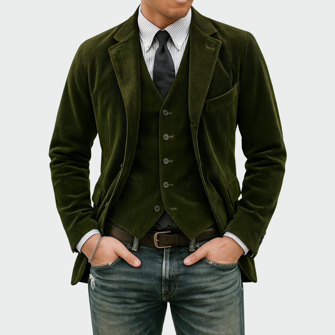 Étienne | Conjunto de Blazer y Chaleco de Pana Entallado